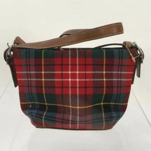 Coach Red Green Wool Christmas Plaid Leather Bag